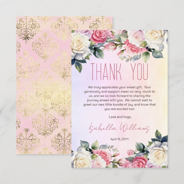 Carte De Remerciements Le rose fleurit le Baby shower Floral (Devant / Derrière)