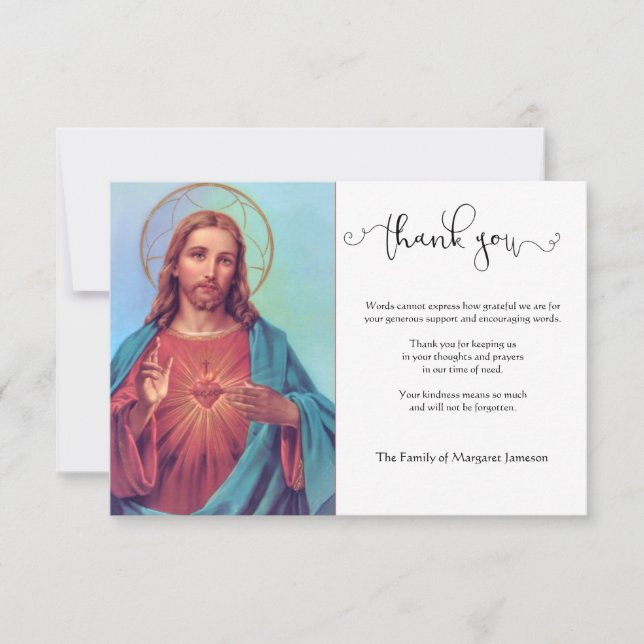 Carte De Remerciements Le Sacré Coeur de Jésus, catholique et religieux (Devant)