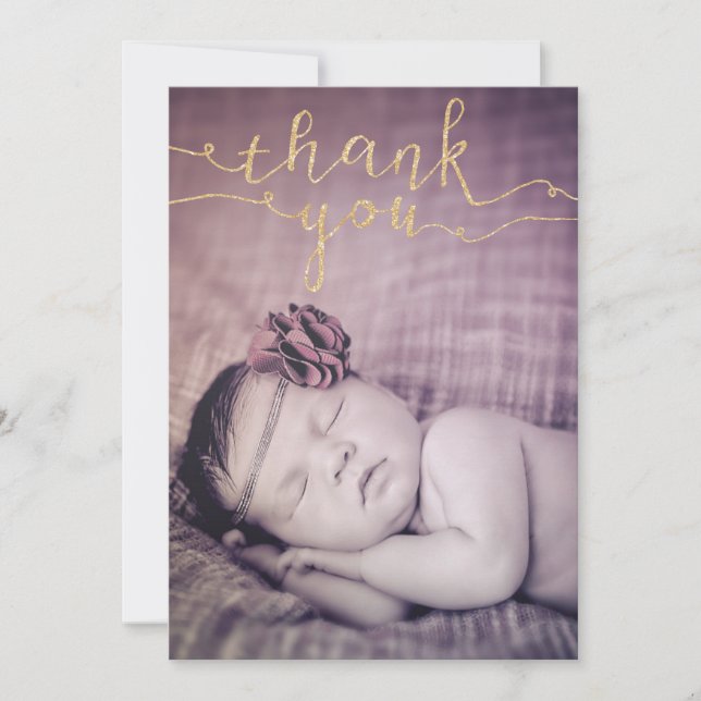 Carte De Remerciements Le Sip de bébé de parties scintillantes d'or et (Devant)
