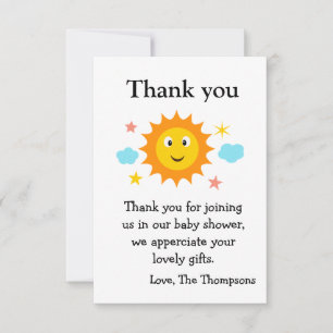 Carte De Remerciements Le Soleil Est Là, Le Baby shower Du Soleil