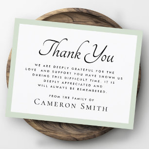 Carte De Remerciements Léger sauge vert frontière élégante sympathie funé