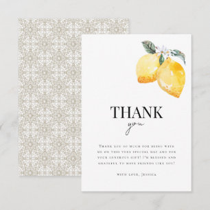 Carte De Remerciements Lemon Floral & Carrelage Italien Cérémonie de Mari