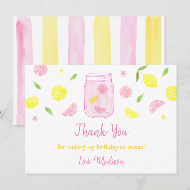 Carte De Remerciements Lemonade rose Lemon Anniversaire (Devant / Derrière)