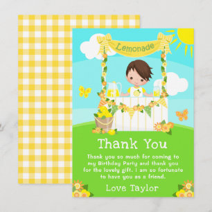 Carte De Remerciements Lemonade Stand Birthday Brown Hair Boy