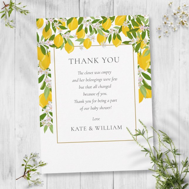Carte De Remerciements Lemons Blossom Vert Baby shower poème (Créateur téléchargé)