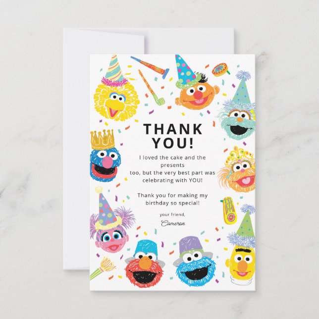 Carte De Remerciements Les amis de la rue Sésame Confetti Anniversaire  (Devant)