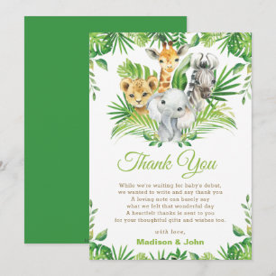 Carte De Remerciements Les animaux de la Jungle verdoyante Baby shower ne