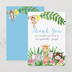Carte De Remerciements Les animaux de Safari mignons Bébé bleu douche g