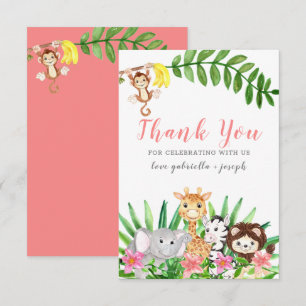 Carte De Remerciements Les animaux de Safari mignons   Douche rose bébé f