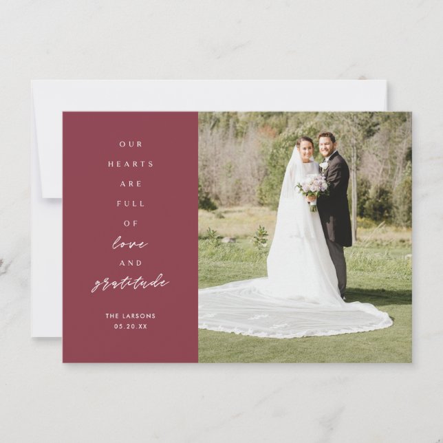 Carte De Remerciements Les coeurs sont Mariage rouge photo deux (Devant)
