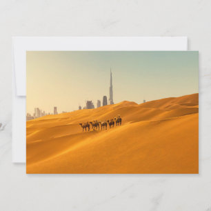 Carte De Remerciements Les déserts Vue Skyline de Dubaï avec chameaux