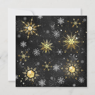 Carte De Remerciements Les flocons dorés de Noël sur l'Arrière - plan noi