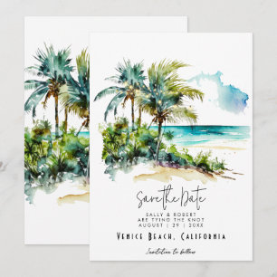 Carte De Remerciements Les lumières tropicales des palmiers de plage enre