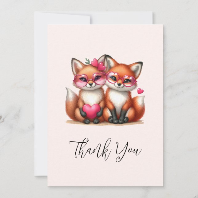 Carte De Remerciements Les mignons renards orange en amour (Devant)