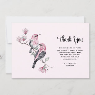 Carte De Remerciements Les oiseaux chanteurs roses sur une branche d'arbr