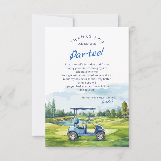 Carte De Remerciements Let's Par-Tee Golf Birthday Blue (Devant)
