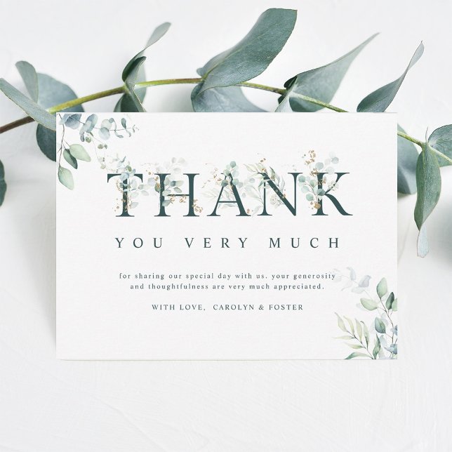 Carte De Remerciements Lettre botanique d'eucalyptus verte et blanche (Créateur téléchargé)