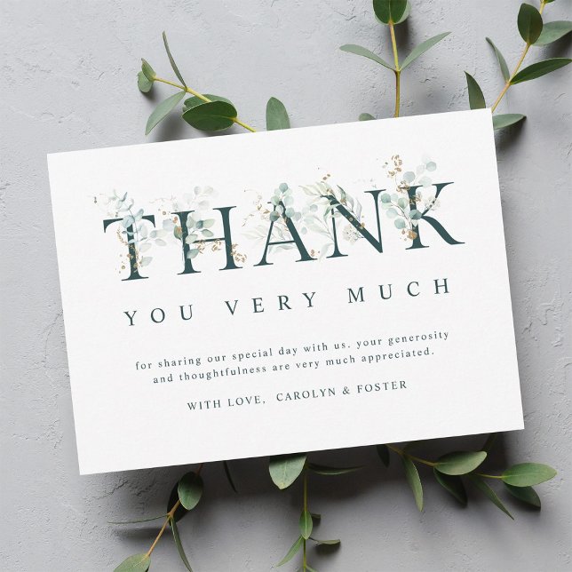 Carte De Remerciements Lettre botanique d'eucalyptus verte et blanche (Créateur téléchargé)