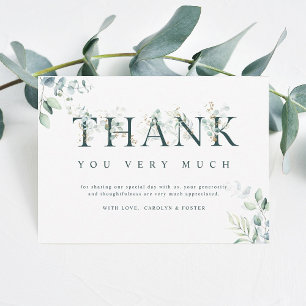 Carte De Remerciements LETTRE BOtanique Eucalyptus Vert & Blanc