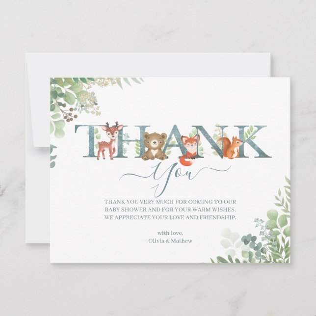 Carte De Remerciements LETTRE BOUTIQUE Baby shower DES OISEAUX (Devant)
