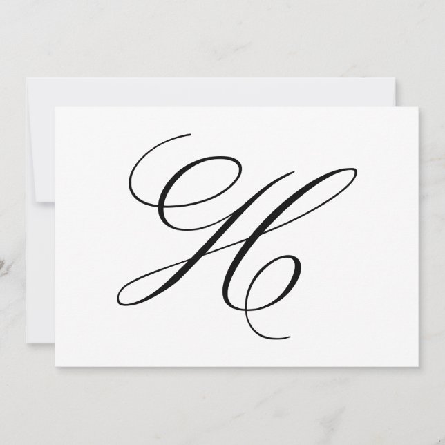 Carte De Remerciements Lettre calligraphie H Monogramme Mariage (Devant)