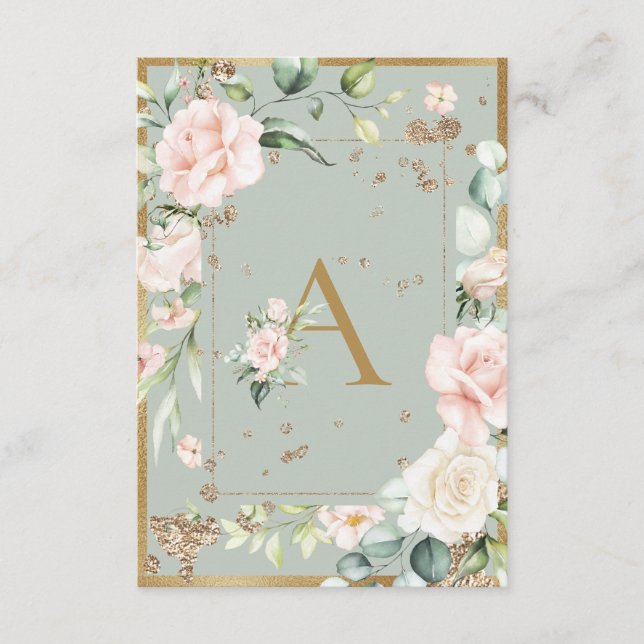 Carte De Remerciements LETTRE Élégante A Florale Verte Monogram Sage (Devant)