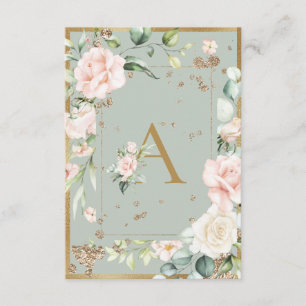 Carte De Remerciements LETTRE Élégante A Florale Verte Monogram Sage