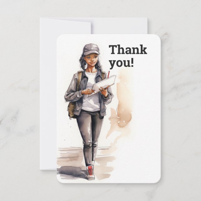 CARTE DE REMERCIEMENTS LETTRE FÉMININE PERSONNALISÉE PORTEUSE (Devant)