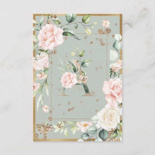 Carte De Remerciements Lettre monogramme A Vert Floral Elégant Aquarelle (Devant)