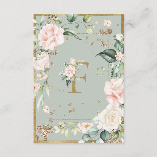 Carte De Remerciements LETTRE MONOGRAPHIQUE F Élégants Roses floraux vert (Devant)