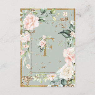Carte De Remerciements LETTRE MONOGRAPHIQUE F Élégants Roses floraux vert