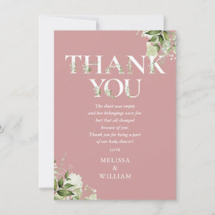 Carte De Remerciements LETTRE VERDOYANTE Baby shower Rose Dusty
