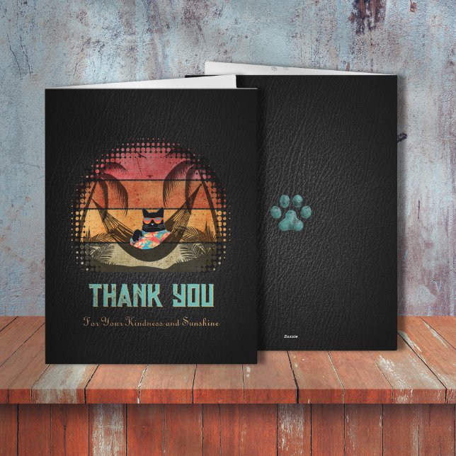 Carte De Remerciements L'évasion tropicale du Chat Cool (Daydreaming Cool Cat's Tropical Escape Thank You Card)
