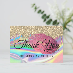 Carte De Remerciements Lèvres Glam Parties scintillant gouttes Faux Holog