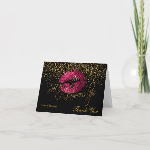 Carte De Remerciements Lèvres glamour Hot rose lèvres sur noir