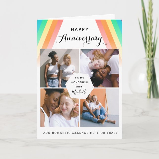 Carte De Remerciements LGBTQ Couple 4 Photo Collage Mariage Anniversaire (Devant)