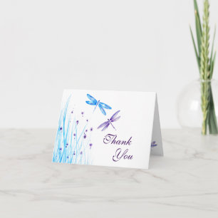 Carte De Remerciements Libellule élégante bleue et violette à l'aquarelle