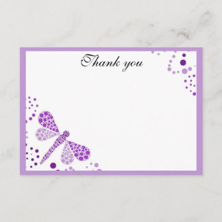 Carte De Remerciements Libellule violette et blanche remerciement à plat 