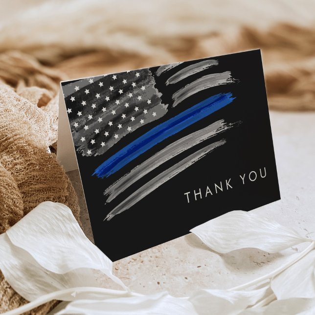 Carte De Remerciements LIBERTÉ Police Retraite Party Ligne Bleue Mince (Créateur téléchargé)