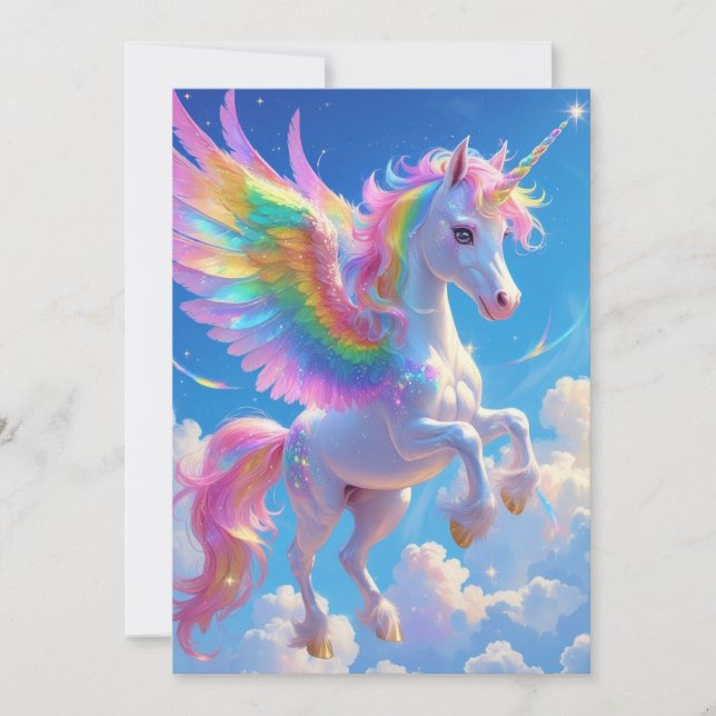 Carte De Remerciements Licorne arc-en-ciel ailée dansante  (Devant)