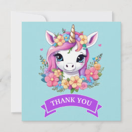 Carte De Remerciements Licorne Bébé Magique avec des Fleurs
