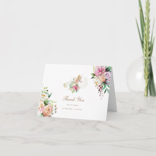 Carte De Remerciements licorne florale magique (Devant)