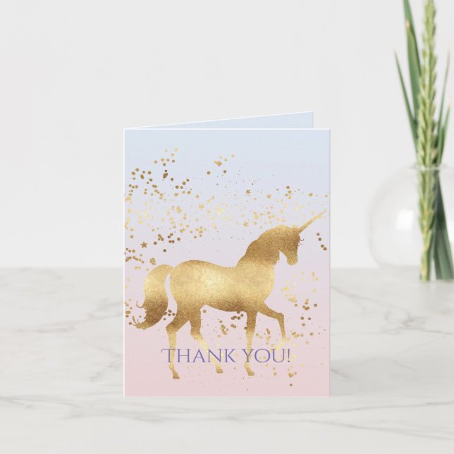 Carte De Remerciements Licorne magique d'or (Devant)