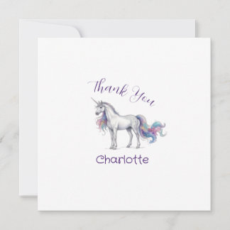 Carte De Remerciements licorne violet maron joyeux anniversaire enfants n