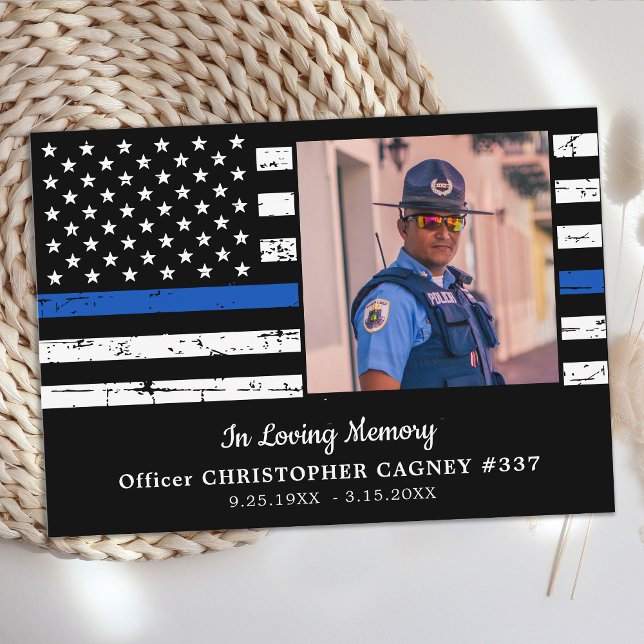 Carte De Remerciements Ligne Bleue Mince Sympathy Police Memorial Funérai (Créateur téléchargé)