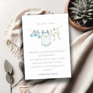 Carte De Remerciements Ligne de linge pour bébé bleu Aqua Baby shower pou
