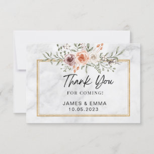 Carte De Remerciements Ligne d'or Marbre blanc Floral libre