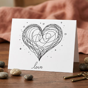 Carte De Remerciements Ligne Fantaisiste Dessin de Cœur avec Design Amour