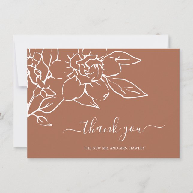 Carte De Remerciements Ligne Terracotta Art Floral Mariage élégant (Devant)