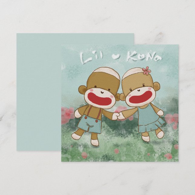 Carte De Remerciements Lil & Kona Holding Hands (Devant / Derrière)